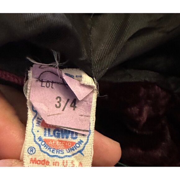 Vintage Emerald Green & Burgundy Velvet Puff Sleeve Dress Bow Detail Crinkle - Picture 10 of 10